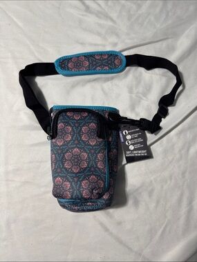 BrewBuddy Floral Crossbody Water Bottle Soda Can Bag Neoprene Adjustable Strap